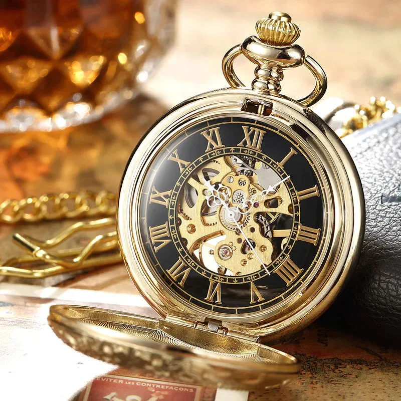 Retro Golden Steel Hollow Exquisite Sculpture Mechanical Pocket FOB Watch